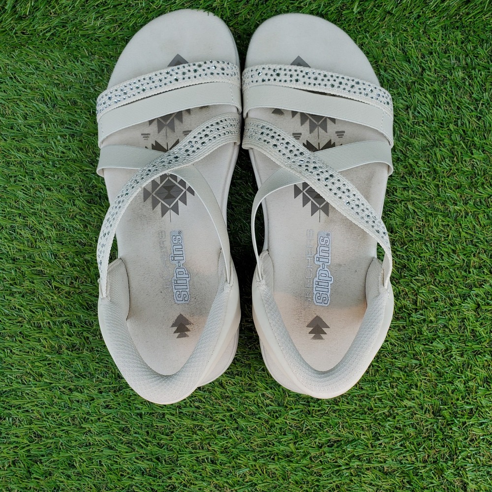Skechers Reggae Slim Summer Sparkle SIZE 7 Women's Slip-ins Sandals Natural - Picture 5 of 9